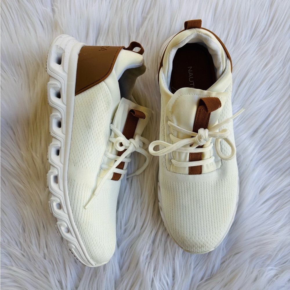 Nautica Women’s Athletic Sneakers – White & Tan – Size 9